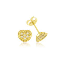 Gold - earrings -  knurled-fancy heart shape with micro-set cz stones | MACOVAL SLU