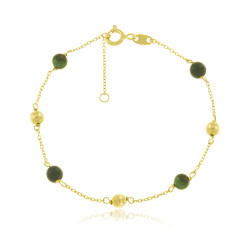 Gold Bracelet with chain - 3 balls and 4 malachite balls | MACOVAL SLU