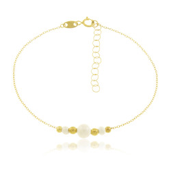 Pulsera con 4 bolas de oro liso y 3 perlas