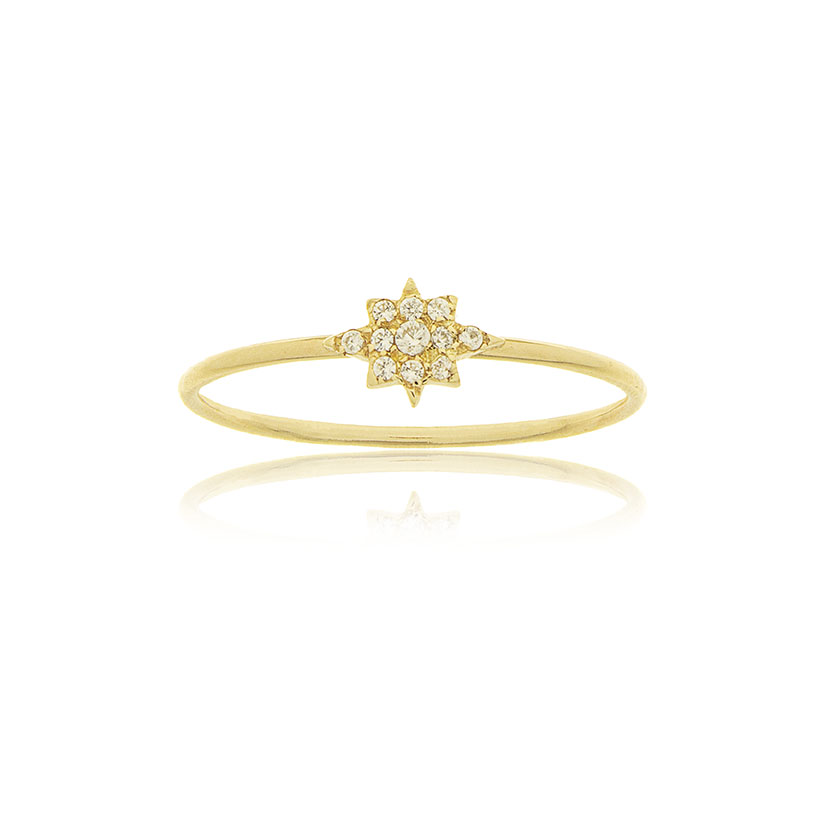 14K - ANILLO ESTRELLA 8 PUNTAS CON 11 CIRCONITAS