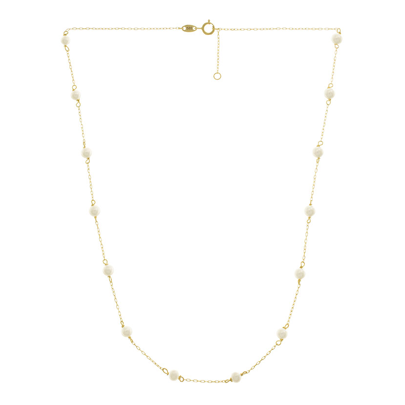 14K - GARGANTILLA CON 14 PERLAS NATURALES (3.5-4mm)