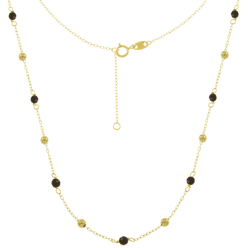 18K - GARGANTILLA CON 7 ONIX NATURALES Y 6 BOLAS LISAS DE ORO