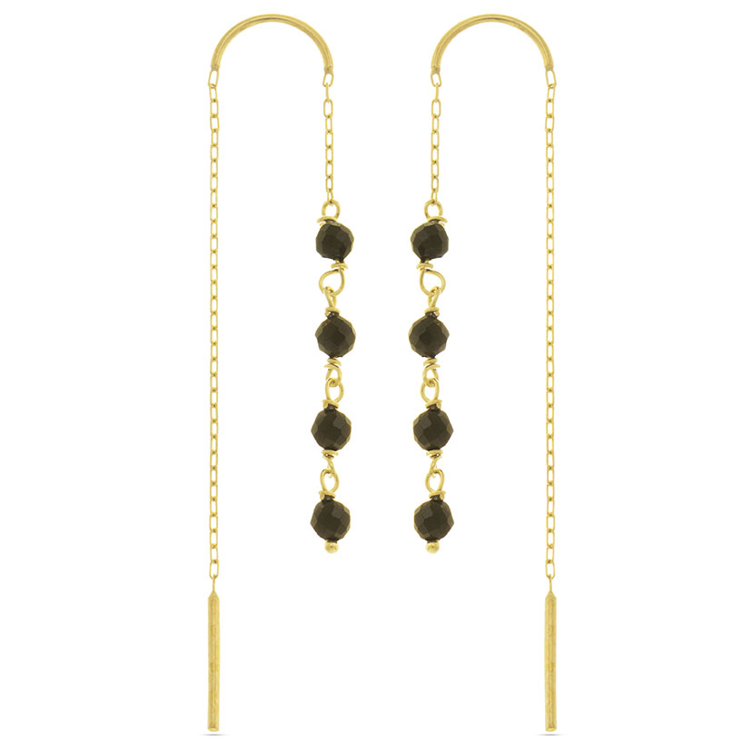 18K - PENDIENTES LARGOS CON ARCO Y BARRAS + 8 ONIX NATURALES