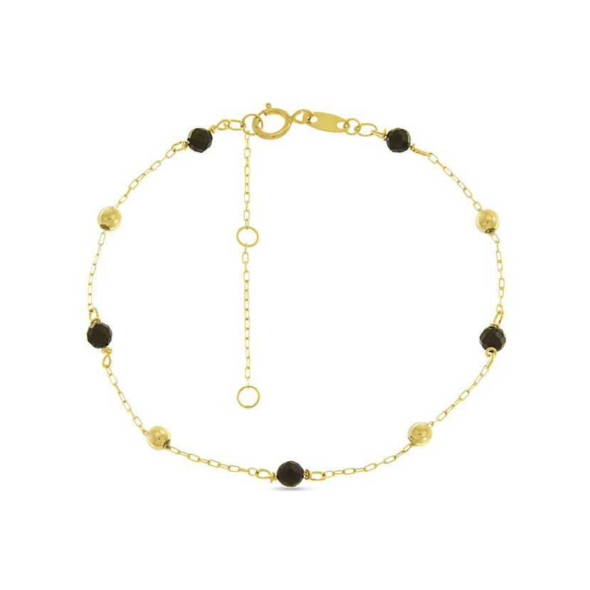 18K - PULSERA CON 5 ONIX NATURALES Y 4 BOLAS LISAS DE ORO