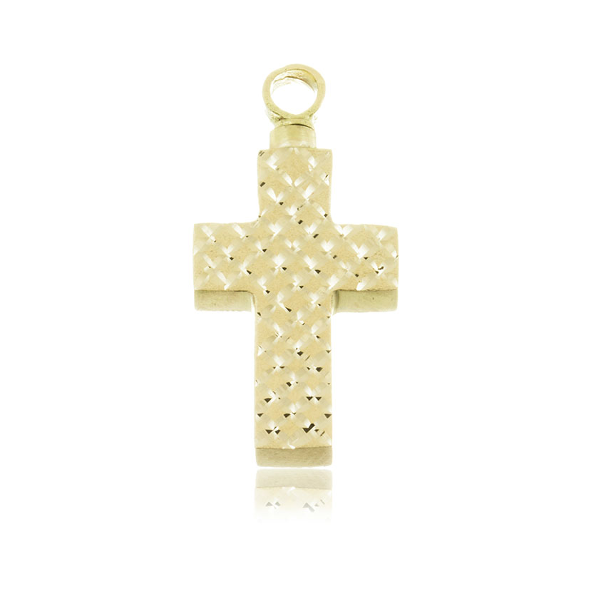 18K - COLGANTE CRUZ TALLADO PARA URNA FUNERARIA (16x26mm)