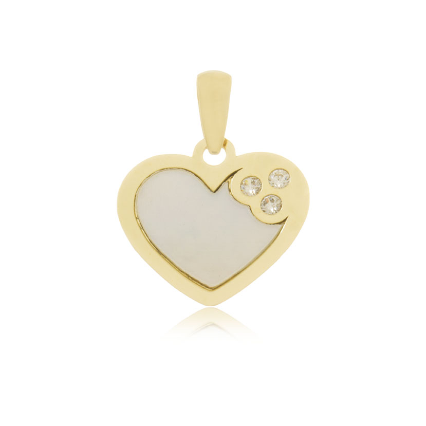 14K - COLGANTE CORAZON (12mm) CON NACAR Y 3 CIRCONITAS (1.60mm)