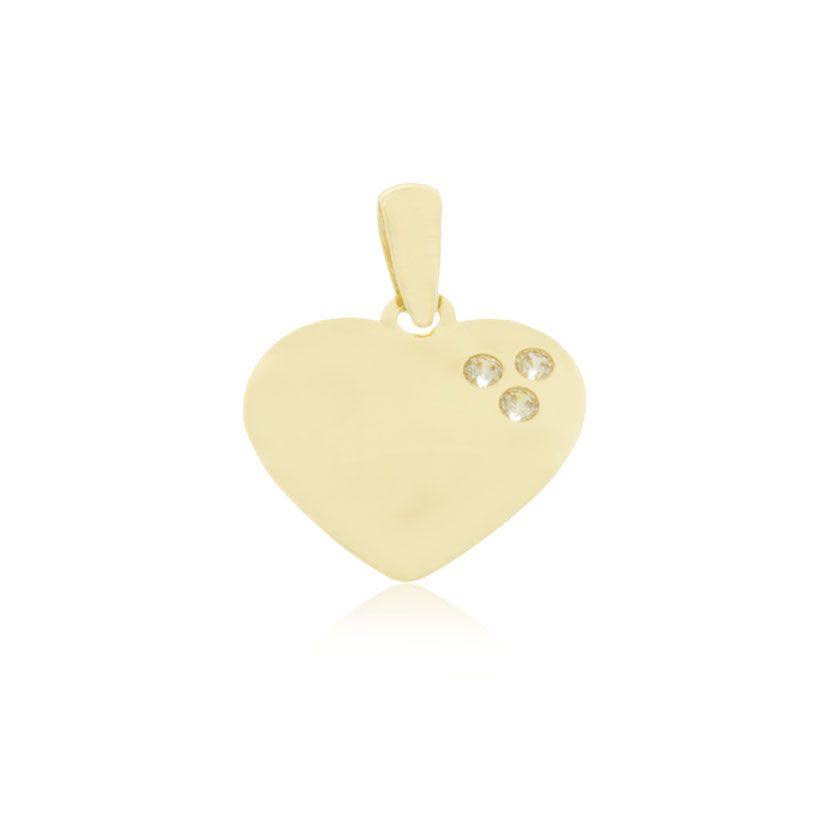 14K - COLGANTE CORAZON (12mm) CON 3 CIRCONITAS (1.60mm)