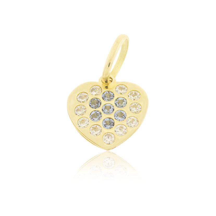 9K - COLGANTE CORAZON (9mm) CON CIRCONITAS CRISTAL Y AGUAMARINA