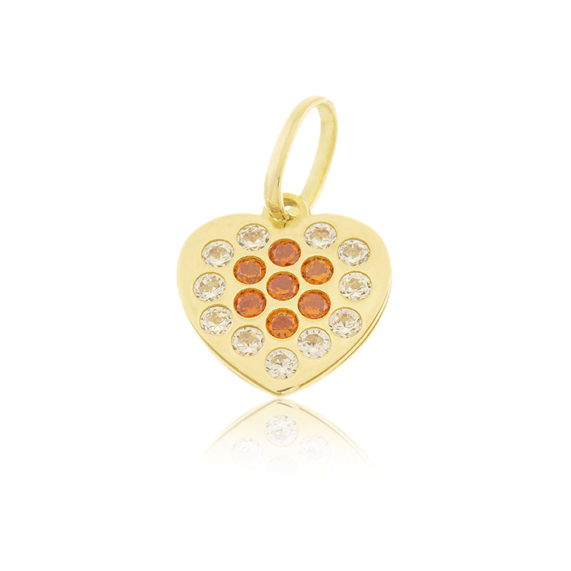 18K - COLGANTE CORAZON (9mm) CON CIRCONITAS CRISTAL Y CITRINO