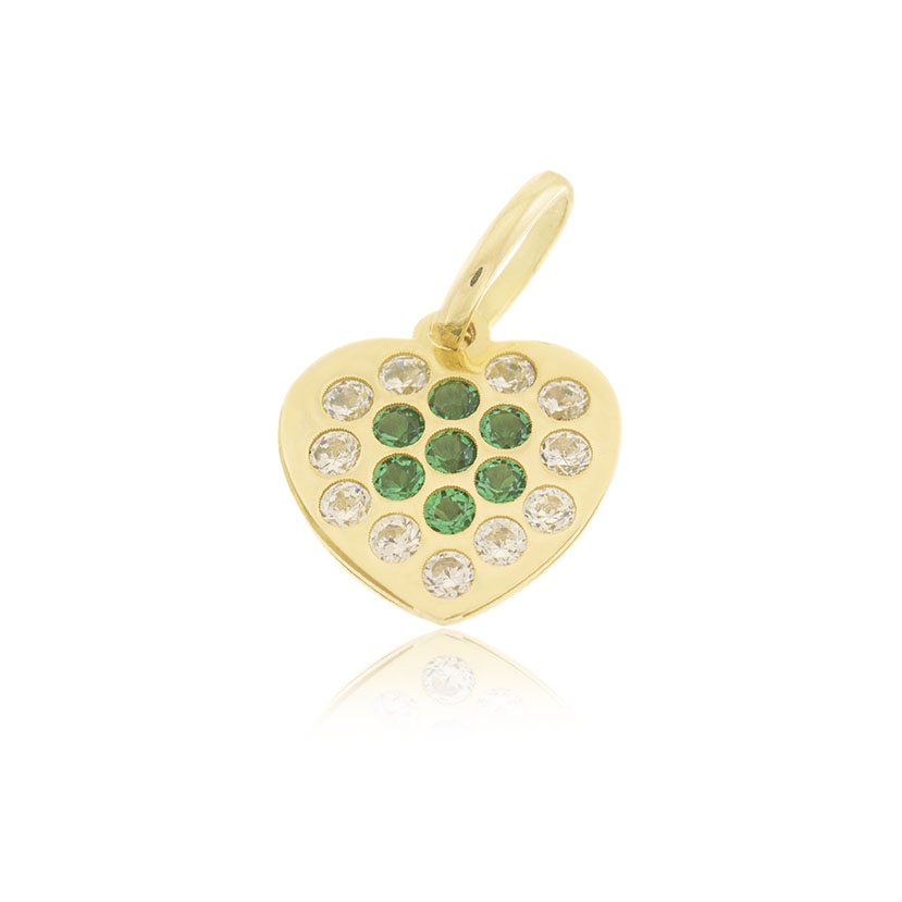 9K - COLGANTE CORAZON (9mm) CON CIRCONITAS CRISTAL Y ESMERALDAS