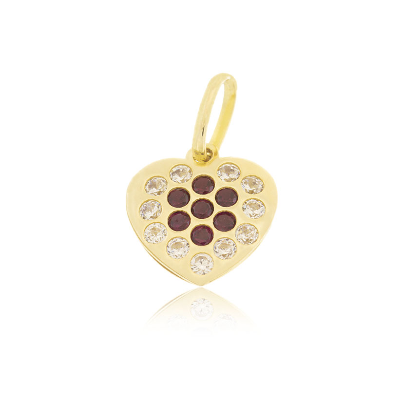 18K - COLGANTE CORAZON (9mm) CON CIRCONITAS CRISTAL Y RUBIS