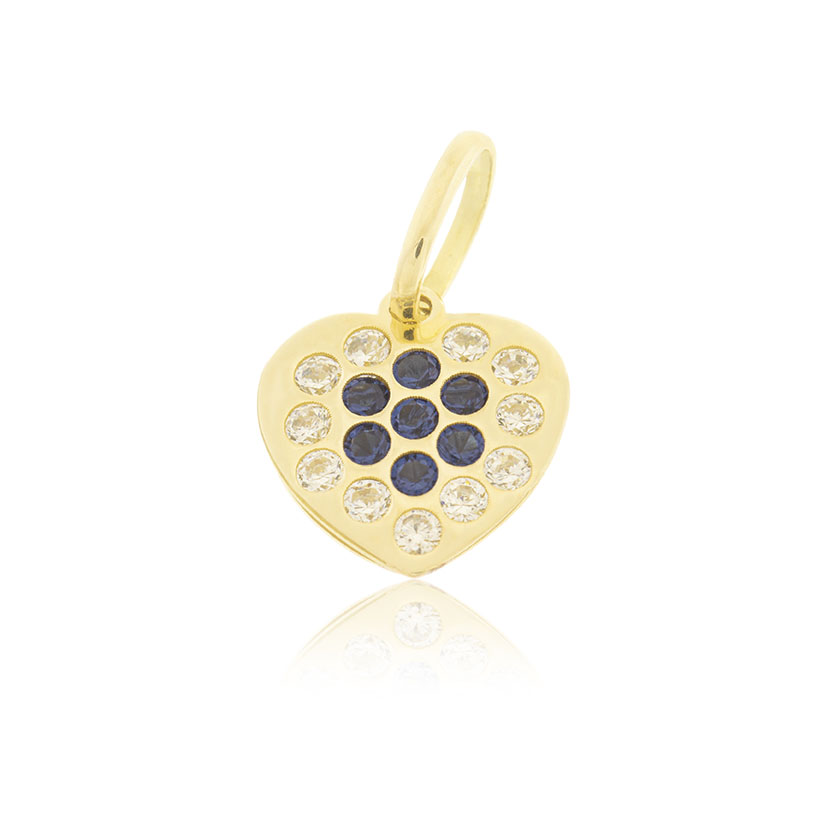 18K - COLGANTE CORAZON (9mm) CON CIRCONITAS CRISTAL Y ZAFIROS