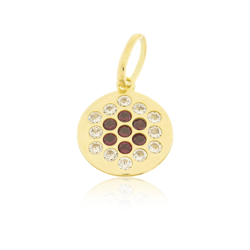 14K - COLGANTE CIRCULO (9mm) CON CIRCONITAS CRISTAL Y RUBIS