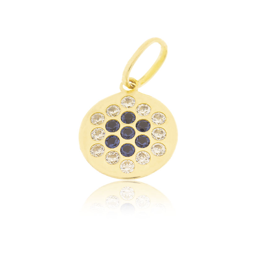 14K - COLGANTE CIRCULO (9mm) CON CIRCONITAS CRISTAL Y ZAFIROS