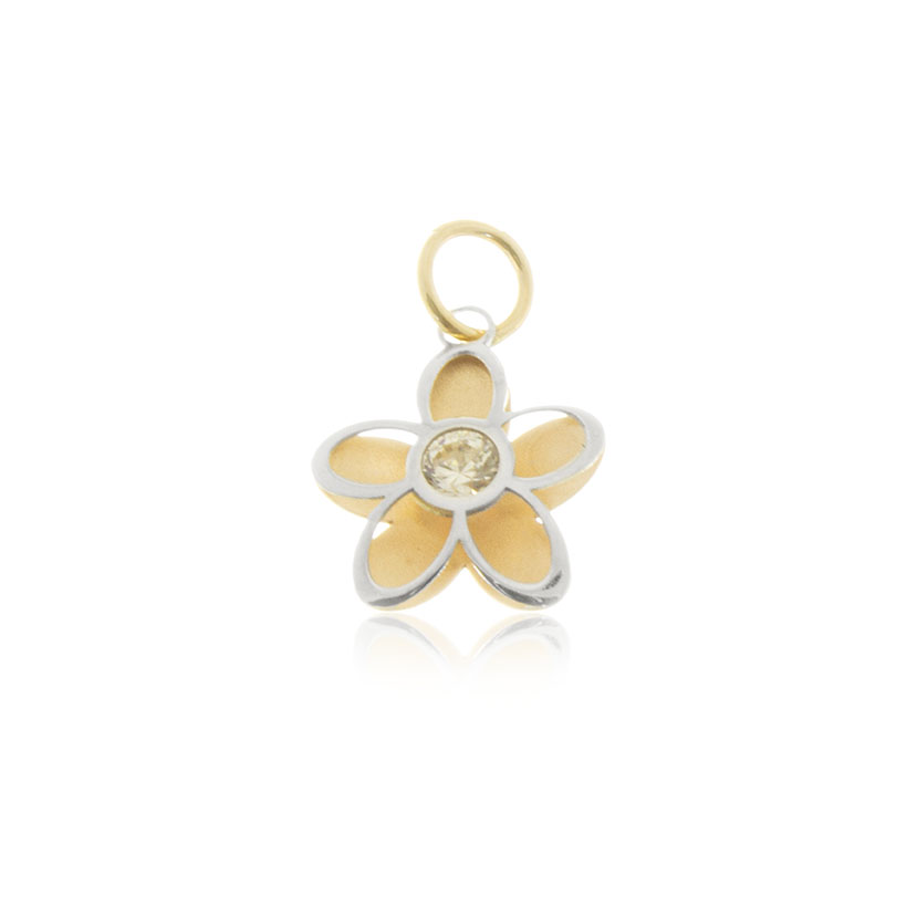 14K- COLGANTE FLOR 5 PETALOS BICOLOR (9mm) CON CIRCONITA