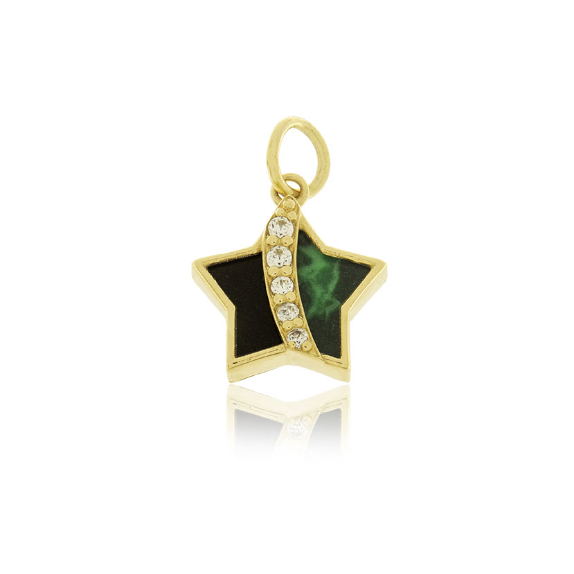 9K - COLGANTE ESTRELLA (10mm) CON CIRCONITAS Y PIEDRA VERDE