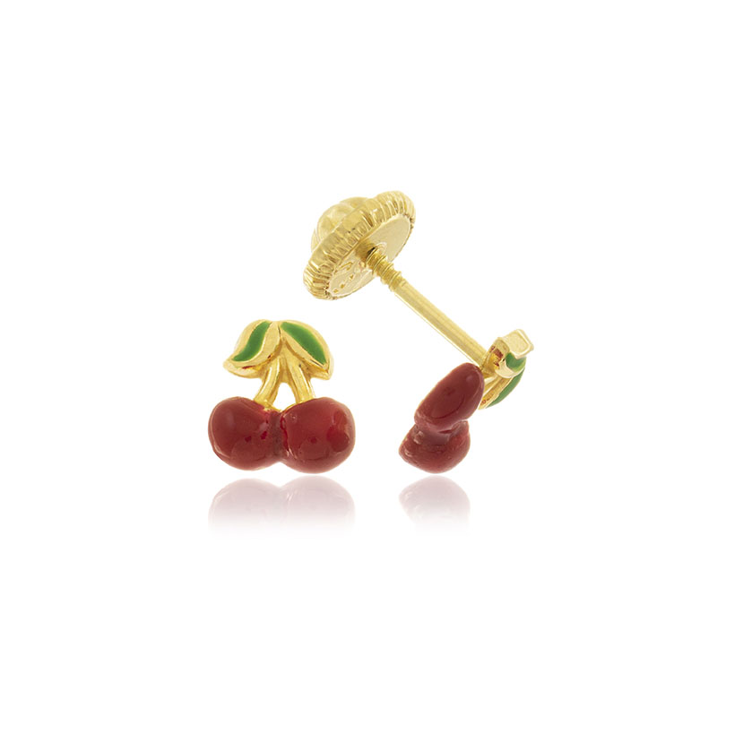 18K - PENDIENTES CEREZAS MINI CON ESMALTE (5x6mm)