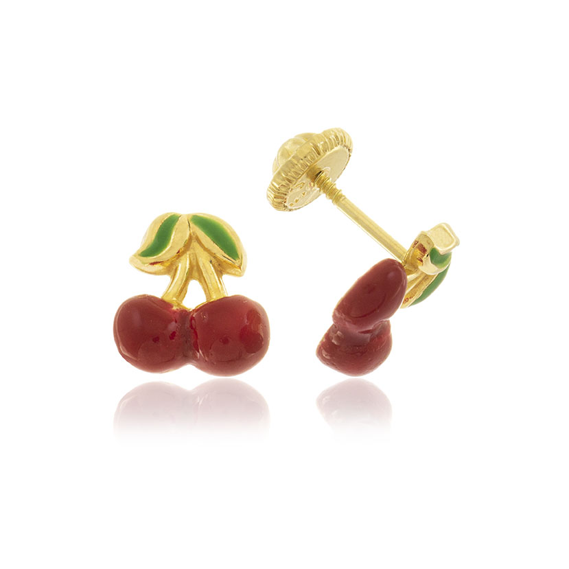 18K - PENDIENTES CEREZAS GRANDE CON ESMALTE (7x8mm)