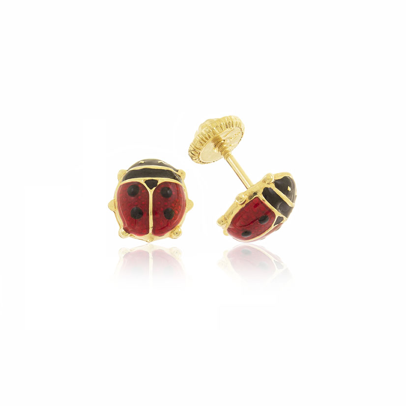 18K - PENDIENTES MARIQUITA ESMALTE CON ESPALDA (6 x 7mm)