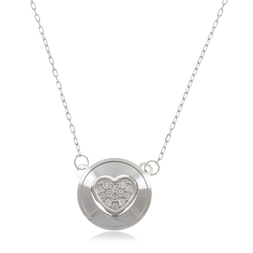 GARGANTILLA CIRCULO CON CORAZON MICROENGASTE. ORO BLANCO