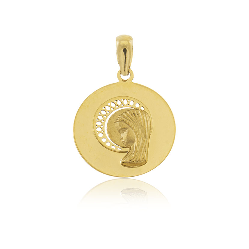 14K - MEDALLA REDONDA VIRGEN NIÑA CON REJILLAS (14mm)