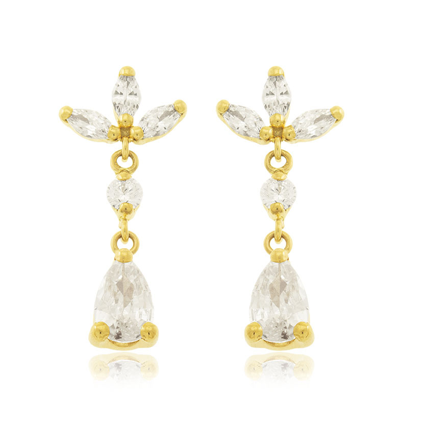 9K - PENDIENTES CIRCONITAS FORMA DE PETALOS, REDONDOS Y LAGRIMAS