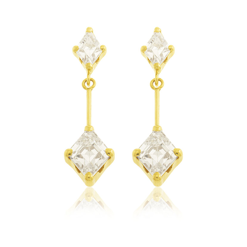 9K - PENDIENTES LARGOS 2 GARRAS Y CIRCONITAS EN FORMA DE ROMBO