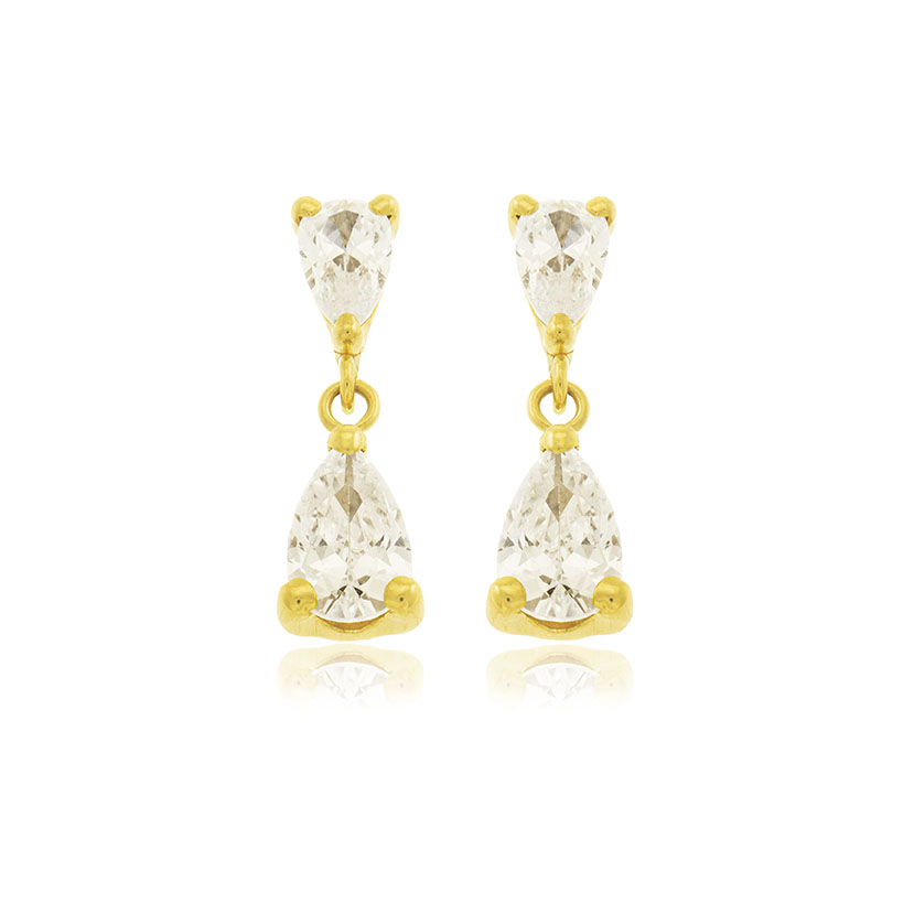 18K - PENDIENTES LARGOS 2 GARRAS Y CIRCONITAS EN FORMA LAGRIMA