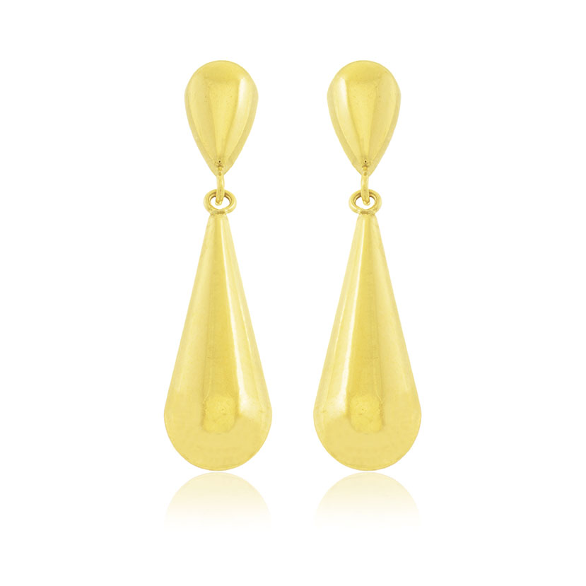 18K - PENDIENTES LARGOS CON 2 LAGRIMAS LISAS CON BRILLO
