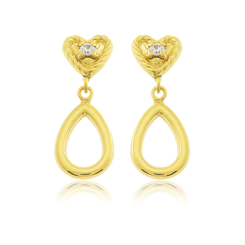 9K - PENDIENTES 2 CORAZONES CON CIRCONITAS Y 2 LAGRIMAS CALADAS