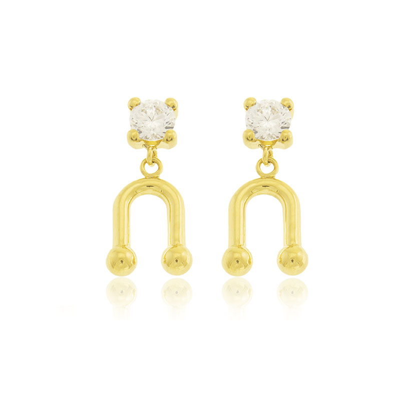 18K - PENDIENTES GARRA CON CIRCONITA REDONDA Y MEDIO ESLABON