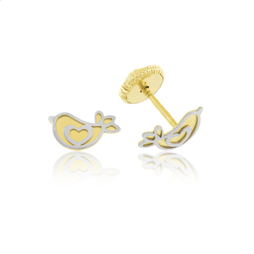 14K - PENDIENTES PAJARITO BICOLOR (7 x 5mm)