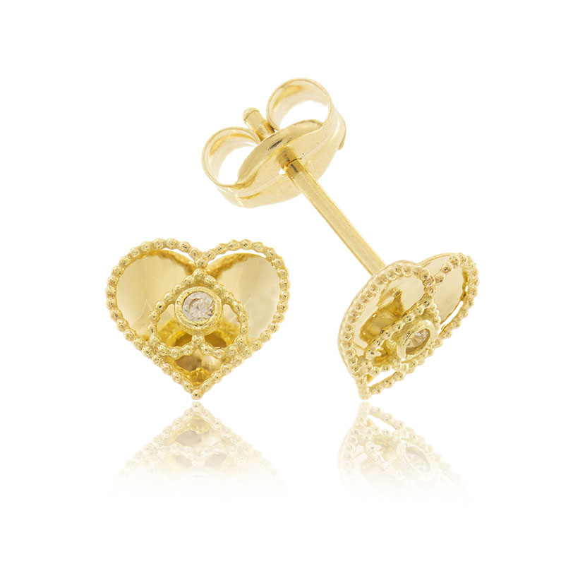 18K - PENDIENTES CORAZON 6.50mm BRILLO CON CIRCONITA 1.20mm