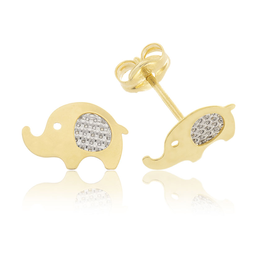 18K - PENDIENTES ELEFANTE BICOLOR CON EFECTO BRILLO (8mm)