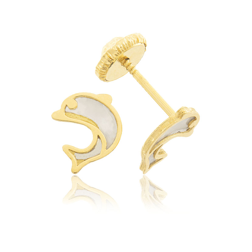 18K - PENDIENTES DELFIN CON NACAR (6.5mm)