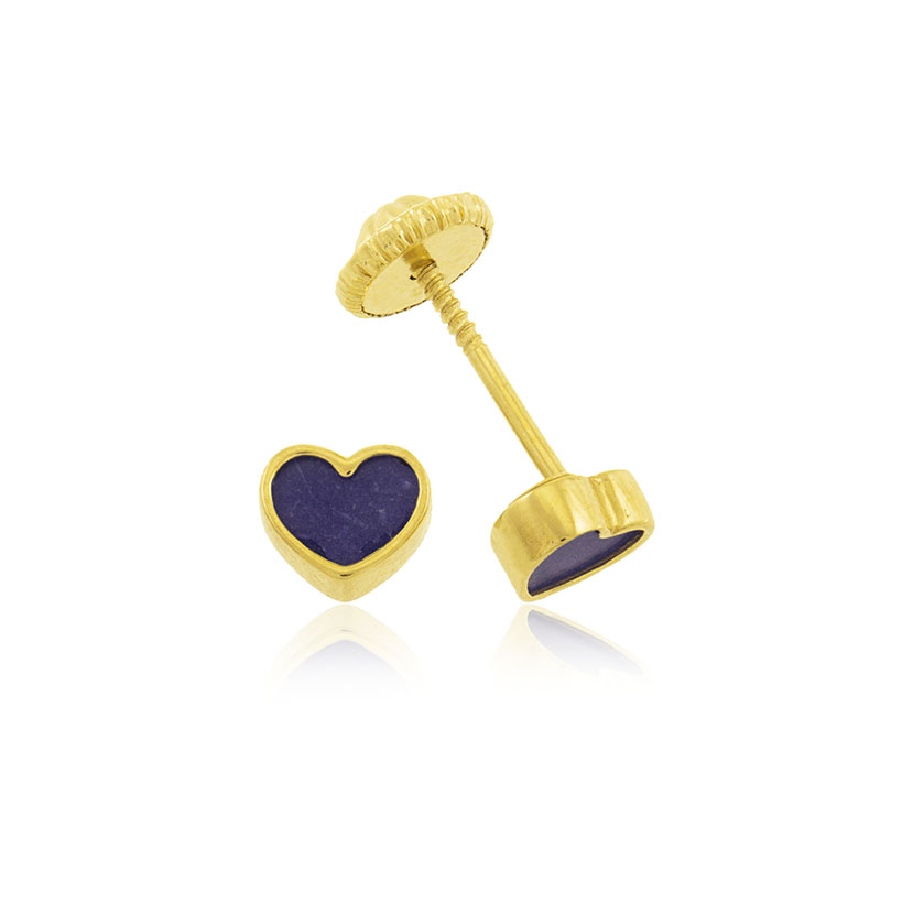 18K - PENDIENTES CORAZON (5.5mm) CON PIEDRA AZUL