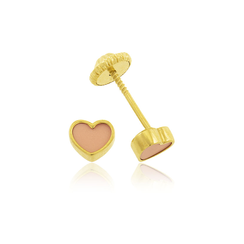 18K - PENDIENTES CORAZON (5.5mm) CON PIEDRA ROSA