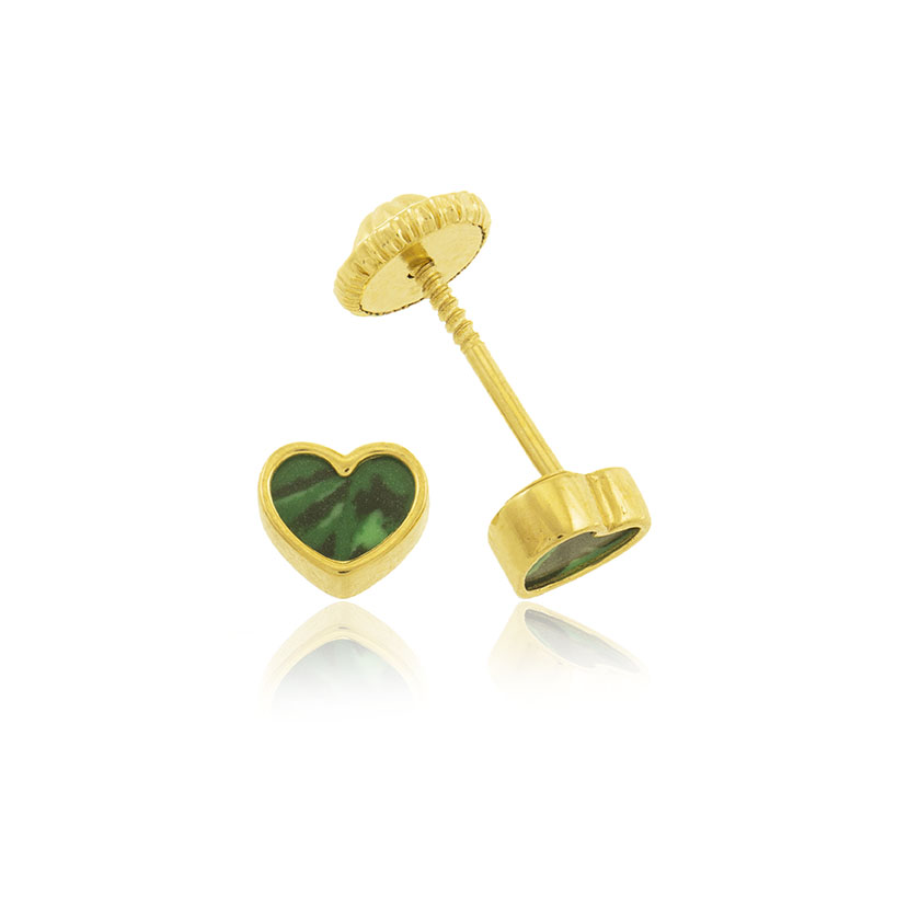 14K - PENDIENTES CORAZON (5.5mm) CON PIEDRA VERDE