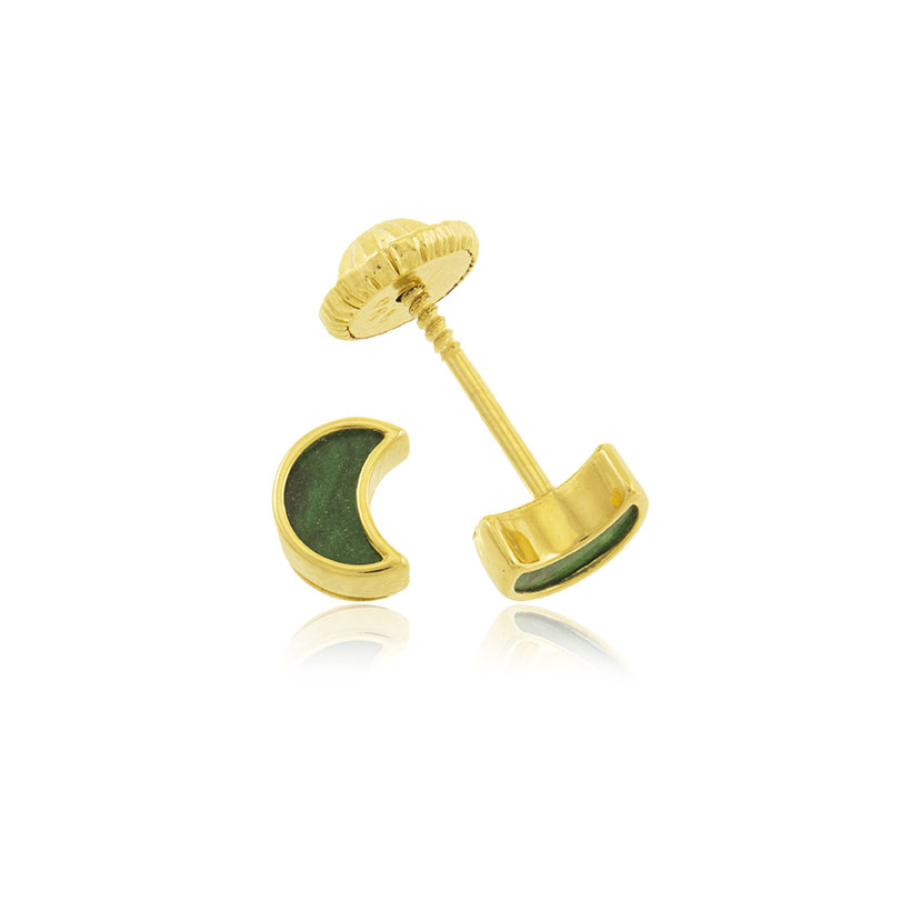 18K - PENDIENTES MEDIA LUNA (5.5mm) CON PIEDRA VERDE