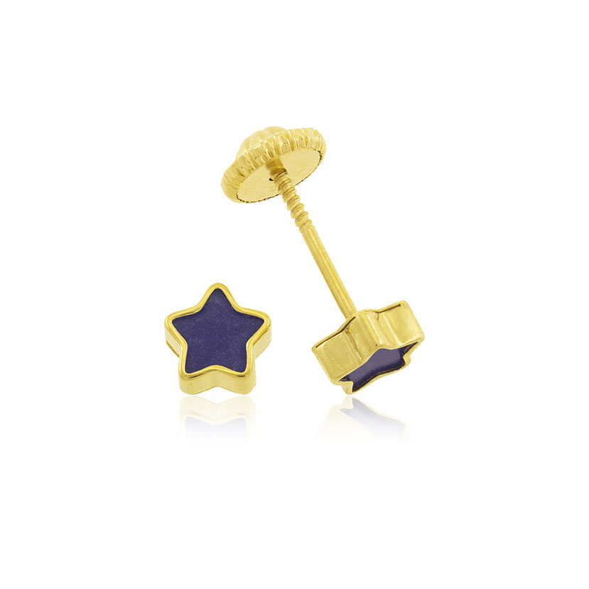 18K - PENDIENTES ESTRELLA (5.5mm) CON PIEDRA AZUL