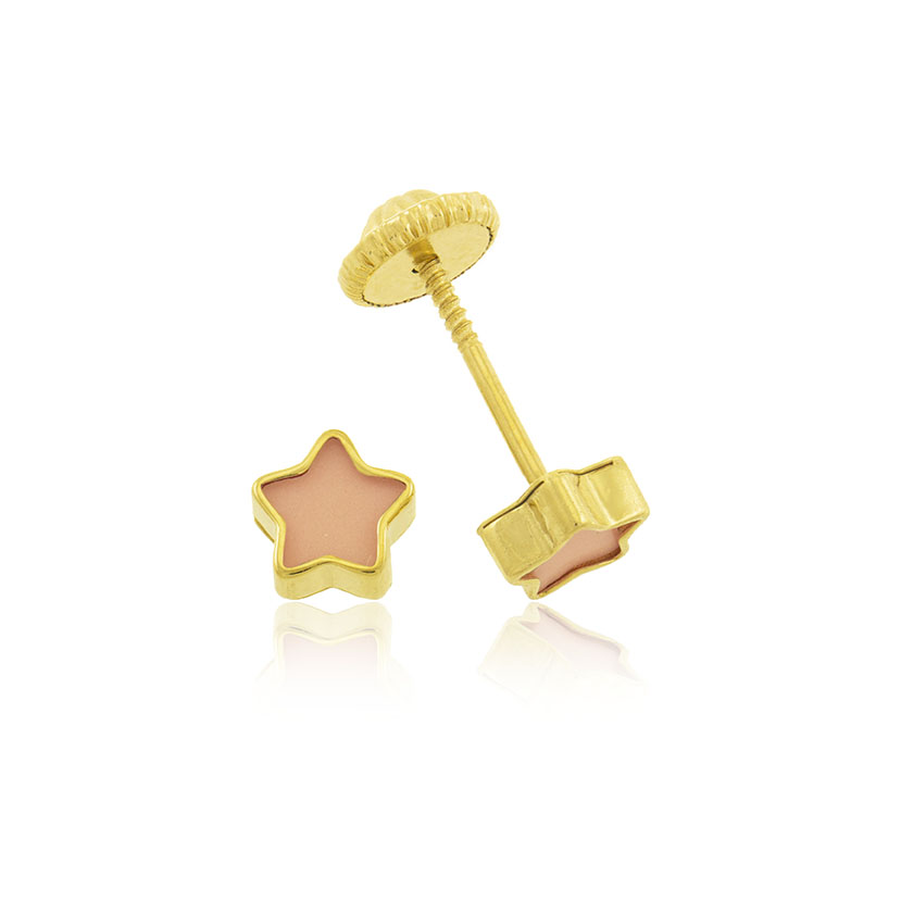 9K - PENDIENTES ESTRELLA (5.5mm) CON PIEDRA ROSA