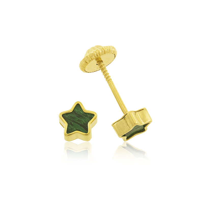 18K - PENDIENTES ESTRELLA (5.5mm) CON PIEDRA VERDE