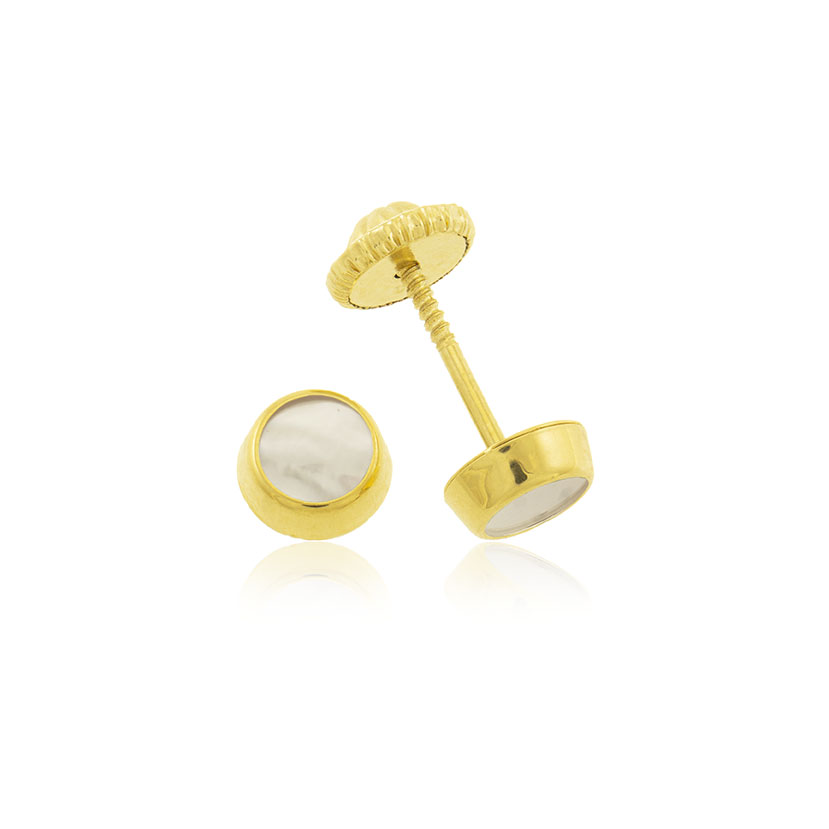 18K - PENDIENTES REDONDOS 5.5mm CON NACAR