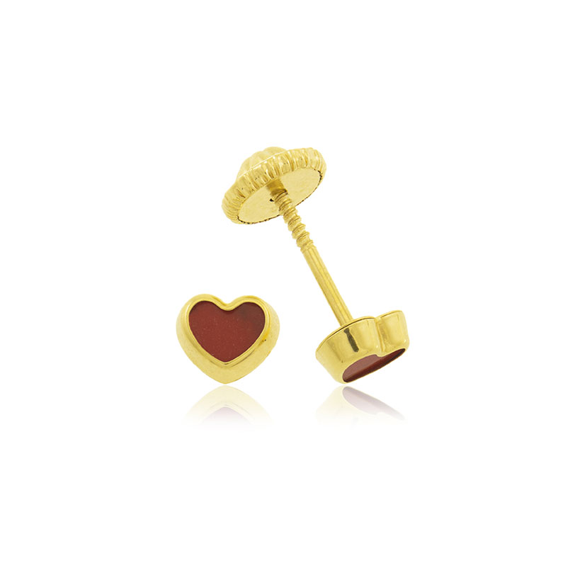 9K - PENDIENTES CORAZON MINI 5.5mm CON RESINA COLOR CORAL