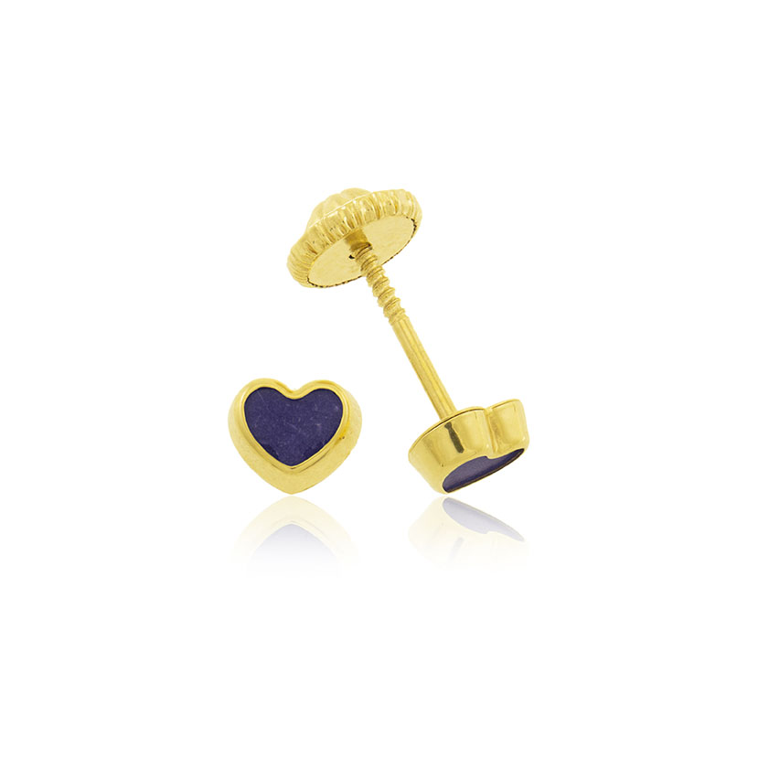 14K - PENDIENTES CORAZON MINI 5.5mm CON RESINA COLOR LAPISLAZULI