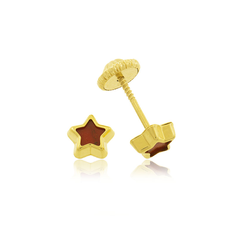 14K - PENDIENTES ESTRELLA MINI 5.5mm CON RESINA COLOR CORAL