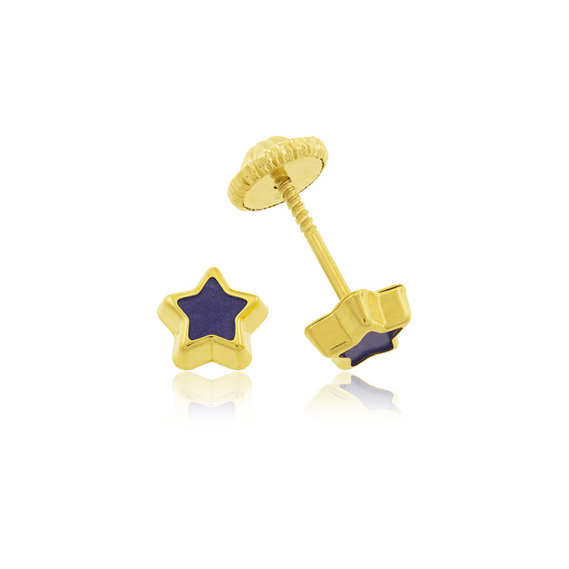 18K- PENDIENTES ESTRELLA MINI 5.5mm CON RESINA COLOR LAPISLAZULI