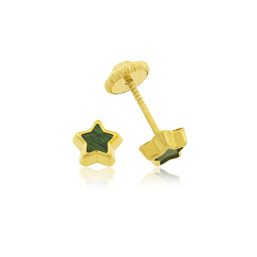 9K - PENDIENTES ESTRELLA MINI 5.5mm CON RESINA COLOR MALAQUITA