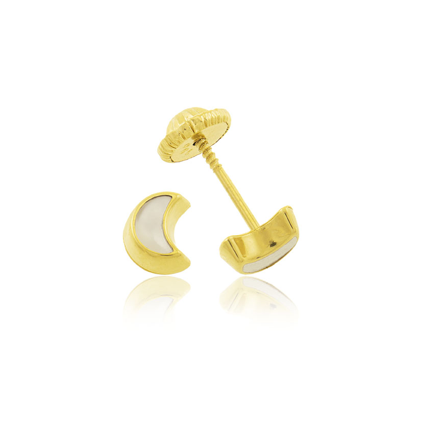 18K - PENDIENTES MEDIA LUNA MINI 5.5mm CON NACAR