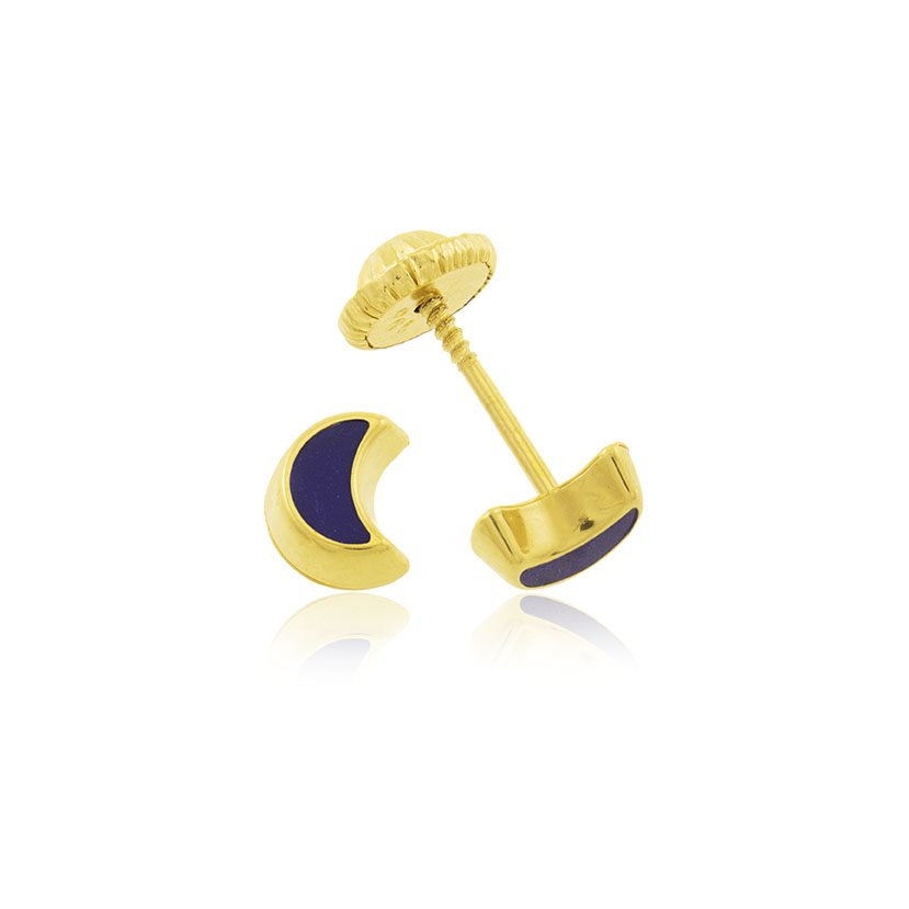 18K - PENDIENTES MEDIA LUNA MINI 5.5mm, RESINA COLOR LAPISLAZULI